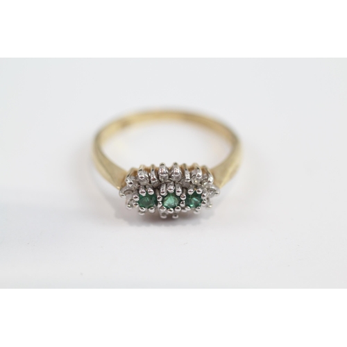 135 - 9ct Gold Diamond & Emerald Dress Ring (2.8g) Size  Q