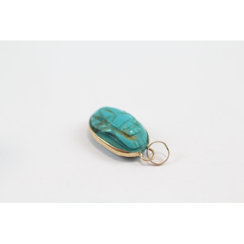 142 - 14ct Gold Turquoise Scarab Pendant (1.2G)