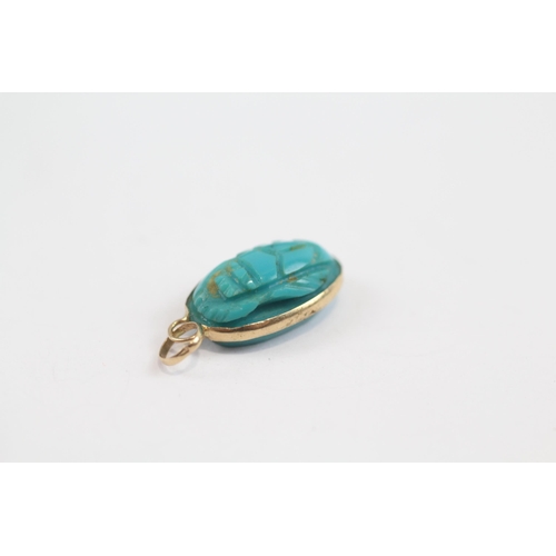 142 - 14ct Gold Turquoise Scarab Pendant (1.2G)