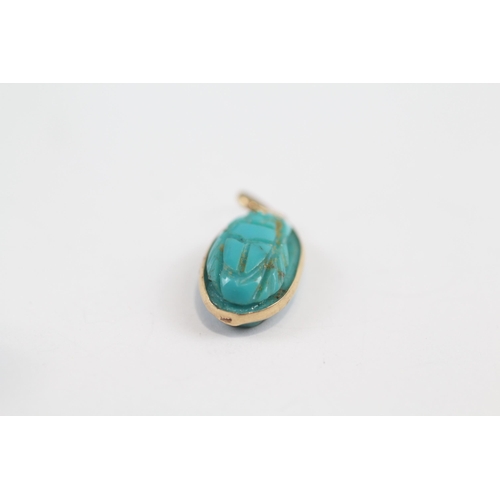 142 - 14ct Gold Turquoise Scarab Pendant (1.2G)