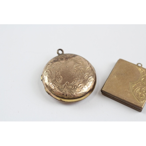 147 - 2 X 9ct Gold Back And Front Vintage Engraved Lockets (8.8G)