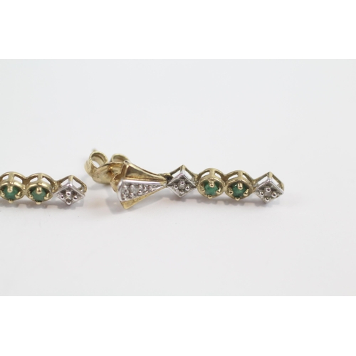 152 - 9ct Gold Diamond & Emerald Drop Earrings (1.9g)