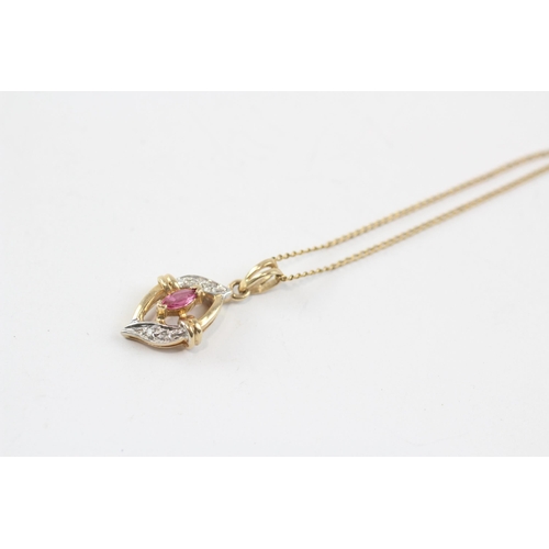 153 - 9ct Gold Diamond & Ruby Pendant Necklace (2.1g)