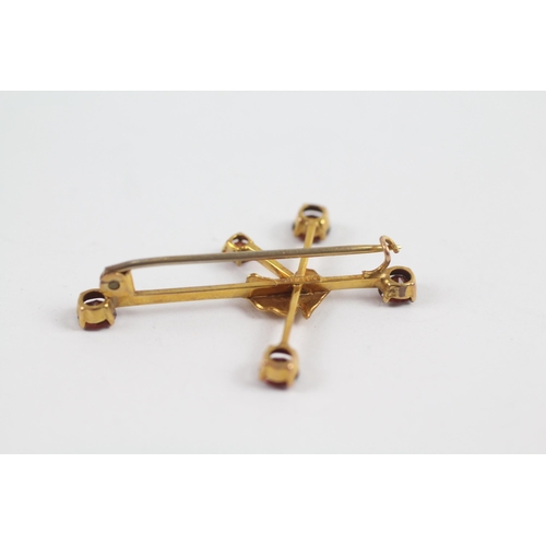 164 - 9ct Gold Antique Garnet Set Southern Cross Souvenir Brooch (2.4g)
