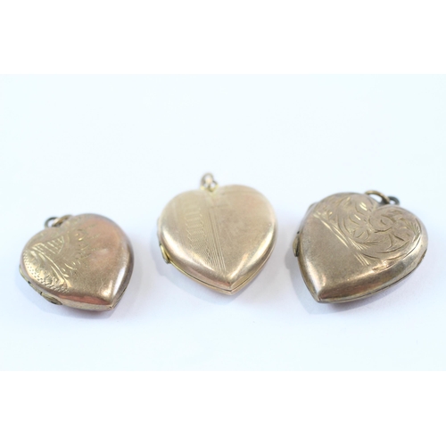 172 - 3 X 9ct Gold Back And Front Vintage Engraved Heart Shaped Lockets (9.5g)