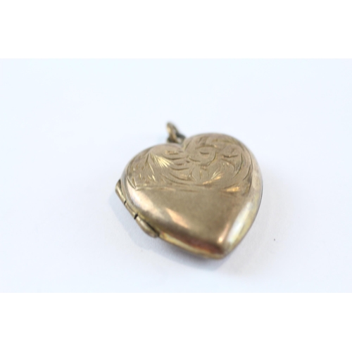 172 - 3 X 9ct Gold Back And Front Vintage Engraved Heart Shaped Lockets (9.5g)