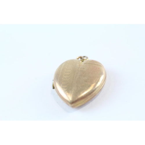 172 - 3 X 9ct Gold Back And Front Vintage Engraved Heart Shaped Lockets (9.5g)