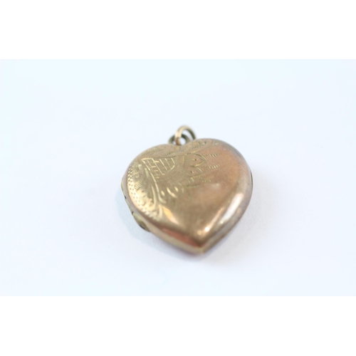 172 - 3 X 9ct Gold Back And Front Vintage Engraved Heart Shaped Lockets (9.5g)
