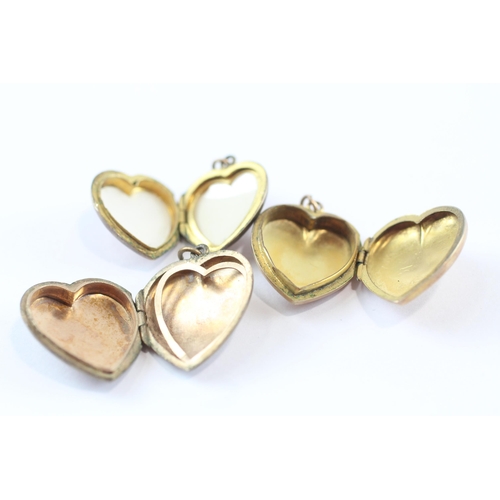 172 - 3 X 9ct Gold Back And Front Vintage Engraved Heart Shaped Lockets (9.5g)