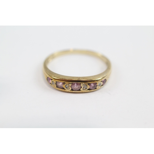 178 - 9ct Gold Vintage Pink Sapphire And Diamond Set Half Hoop Eternity Ring (2.1g) Size  R 1/2