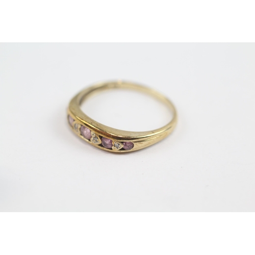 178 - 9ct Gold Vintage Pink Sapphire And Diamond Set Half Hoop Eternity Ring (2.1g) Size  R 1/2
