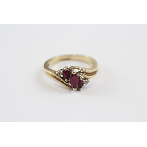 2 - 9ct Gold Vintage Marquise Cut Ruby And Diamond Set Dress Ring (3g) Size  M