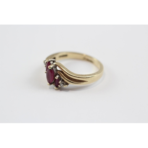 2 - 9ct Gold Vintage Marquise Cut Ruby And Diamond Set Dress Ring (3g) Size  M