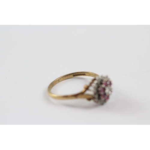 29 - 9ct Gold Diamond & Ruby Cluster Ring (2.2g) Size  O 1/2