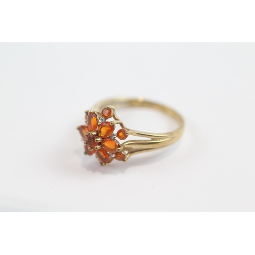 36 - 9ct Gold Vintage Fire Opal And Diamond Set Cluster Ring (2.8g) Size  P
