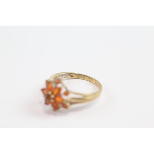 36 - 9ct Gold Vintage Fire Opal And Diamond Set Cluster Ring (2.8g) Size  P