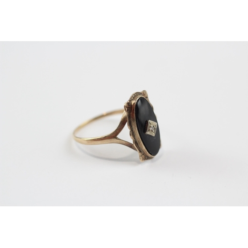 4 - 10k Gold Vintage Onyx And Diamond Set Art Deco Style Dress Ring (1.8g) Size  L 1/2