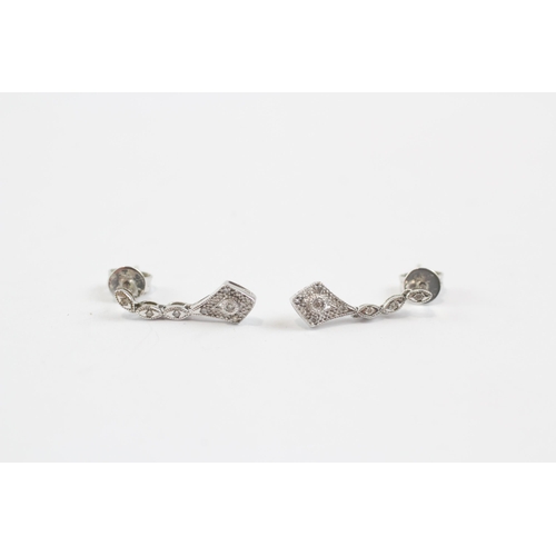43 - 9ct White Gold Diamond Set Drop Earrings (1.6g)