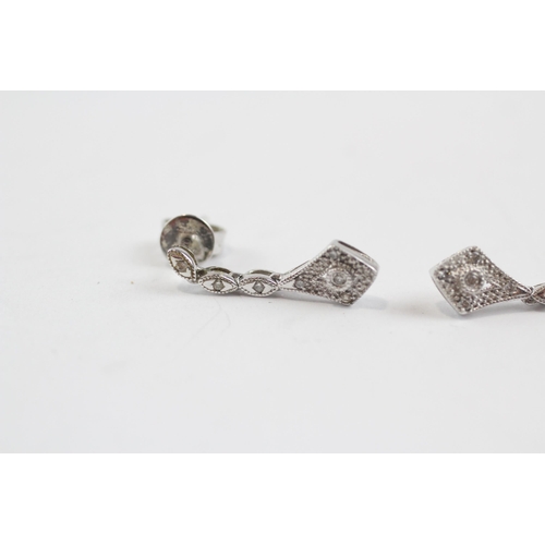 43 - 9ct White Gold Diamond Set Drop Earrings (1.6g)