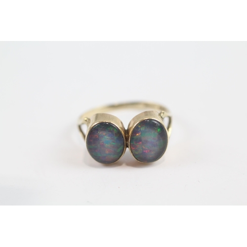 47 - 9ct Gold Black Opal Triplet Two Stone Ring (2.7g) Size  O