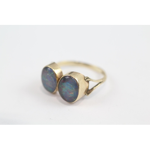 47 - 9ct Gold Black Opal Triplet Two Stone Ring (2.7g) Size  O