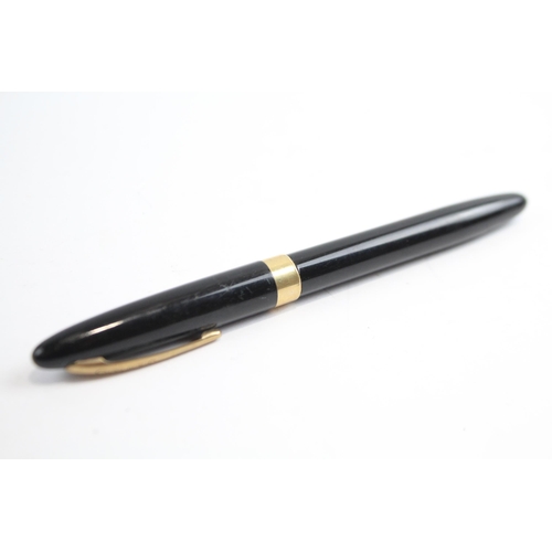 478 - Vintage SHEAFFER Snorkel Black FOUNTAIN PEN w/ Gold Plate & Steel Nib WRITING