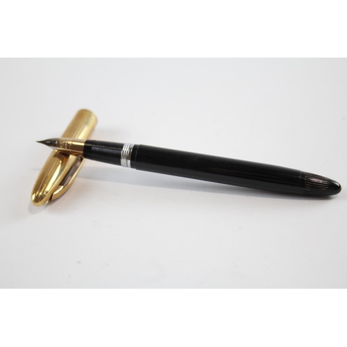 481 - Vintage SHEAFFER Snorkel Black Fountain Pen w/ 14ct Gold Nib WRITING Boxed