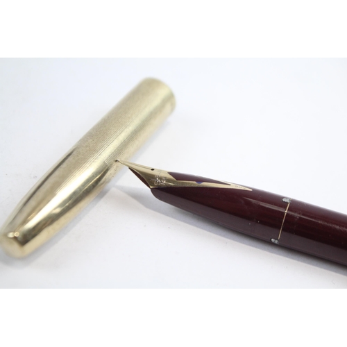 485 - Vintage SHEAFFER Imperial Burgundy Fountain Pen w/ 14ct Gold Nib Writing