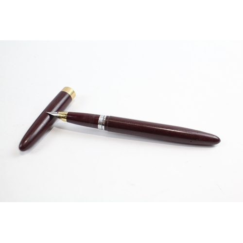 486 - Vintage SHEAFFER Snorkel Burgundy FOUNTAIN PEN w Gold Plate & Steel Nib WRITING