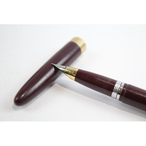 486 - Vintage SHEAFFER Snorkel Burgundy FOUNTAIN PEN w Gold Plate & Steel Nib WRITING