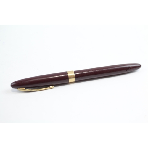 486 - Vintage SHEAFFER Snorkel Burgundy FOUNTAIN PEN w Gold Plate & Steel Nib WRITING