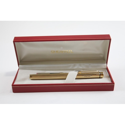 489 - Vintage SHEAFFER Targa Gold Plated Fountain Pen w/ 14ct Gold Nib WRITING Boxed