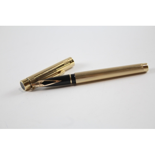 489 - Vintage SHEAFFER Targa Gold Plated Fountain Pen w/ 14ct Gold Nib WRITING Boxed