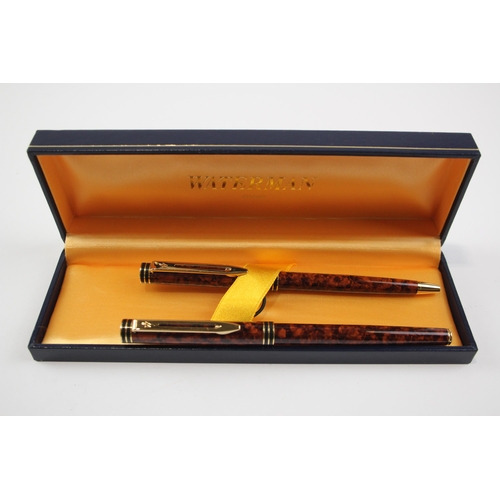 490 - Vintage WATERMAN Executive Brown Lacquer Fountain Pen w/18ct Gold Nib, Ballpoint