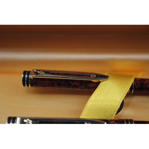 490 - Vintage WATERMAN Executive Brown Lacquer Fountain Pen w/18ct Gold Nib, Ballpoint