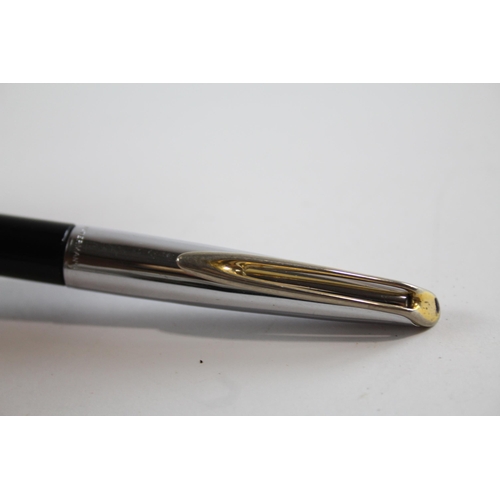 491 - Vintage WATERMAN C/F Black FOUNTAIN PEN w/ 18ct Gold Nib WRITING