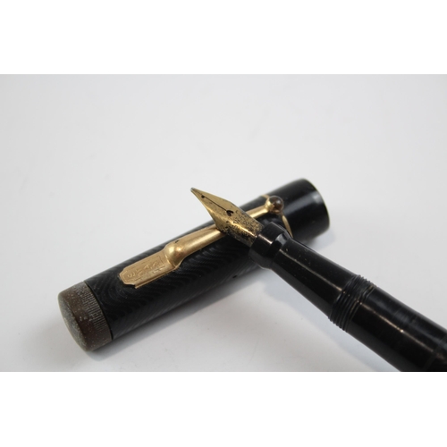 492 - Vintage MABIE TODD Swan Leverless Black FOUNTAIN PEN w/ 14ct Gold Nib WRITING