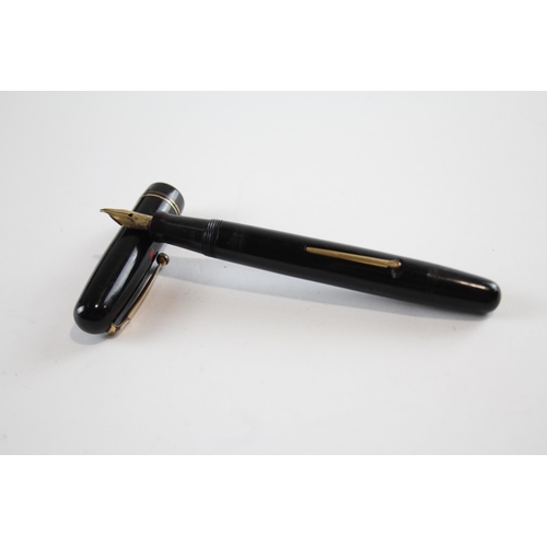 493 - Vintage MABIE TODD Swan Self Filler Black FOUNTAIN PEN w/ 14ct Gold Nib WRITING