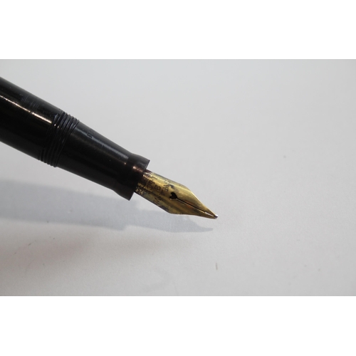 493 - Vintage MABIE TODD Swan Self Filler Black FOUNTAIN PEN w/ 14ct Gold Nib WRITING