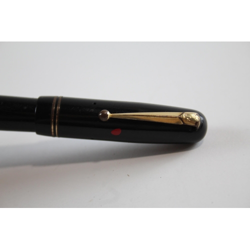 493 - Vintage MABIE TODD Swan Self Filler Black FOUNTAIN PEN w/ 14ct Gold Nib WRITING