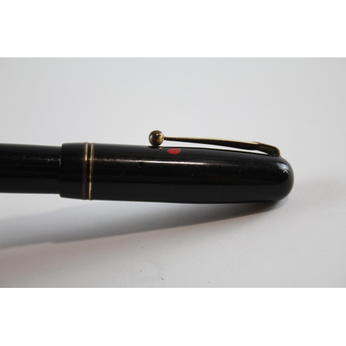 493 - Vintage MABIE TODD Swan Self Filler Black FOUNTAIN PEN w/ 14ct Gold Nib WRITING