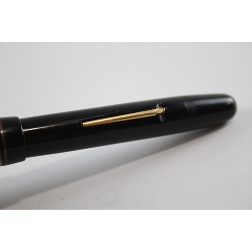 493 - Vintage MABIE TODD Swan Self Filler Black FOUNTAIN PEN w/ 14ct Gold Nib WRITING