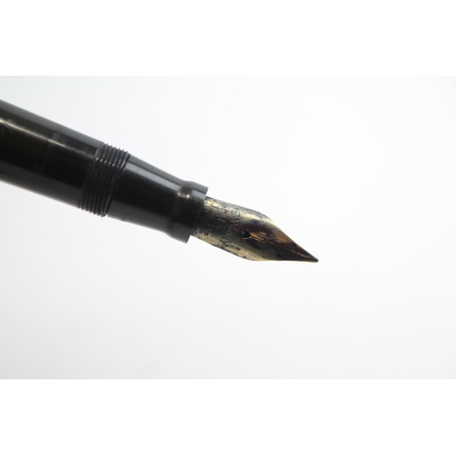 494 - Vintage MABIE TODD Swan Leverless Black FOUNTAIN PEN w/ 14ct Gold Nib WRITING