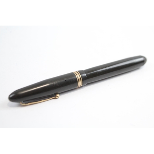 494 - Vintage MABIE TODD Swan Leverless Black FOUNTAIN PEN w/ 14ct Gold Nib WRITING