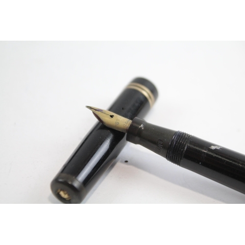 495 - Vintage MABIE TODD Swan Leverless Black FOUNTAIN PEN w/ 14ct Gold Nib WRITING