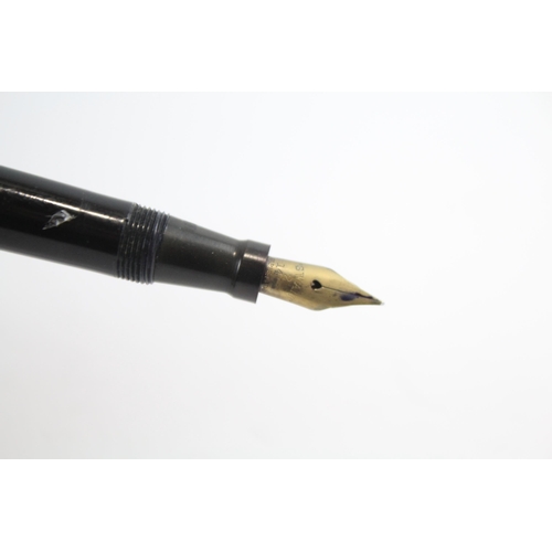 495 - Vintage MABIE TODD Swan Leverless Black FOUNTAIN PEN w/ 14ct Gold Nib WRITING