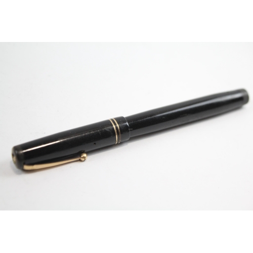 495 - Vintage MABIE TODD Swan Leverless Black FOUNTAIN PEN w/ 14ct Gold Nib WRITING