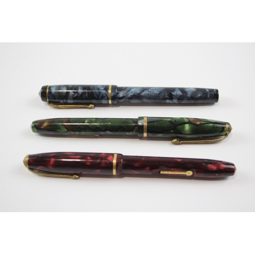 498 - 3 x Vintage CONWAY STEWART Dinkie Fountain Pens w/ 14ct Gold Nibs WRITING