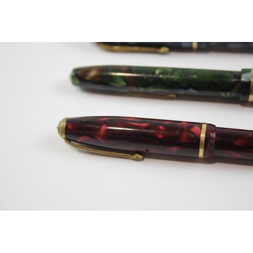 498 - 3 x Vintage CONWAY STEWART Dinkie Fountain Pens w/ 14ct Gold Nibs WRITING