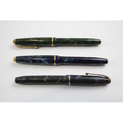 499 - 3 x Vintage CONWAY STEWART Dinkie Fountain Pens w/ 14ct Gold Nibs WRITING